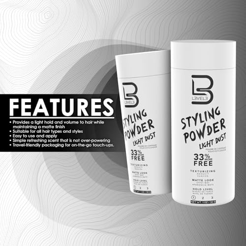 L3 Level 3 Light Hold Styling Powder - Natural Matte Hair Texture, 1 Ounce (Pack of 3)