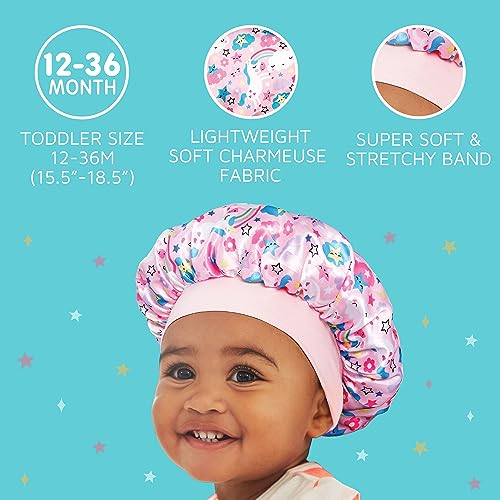 KISS COLORS & CARE Toddler Unicorn Silky Satin Hair Bonnet - Super Soft Bre
