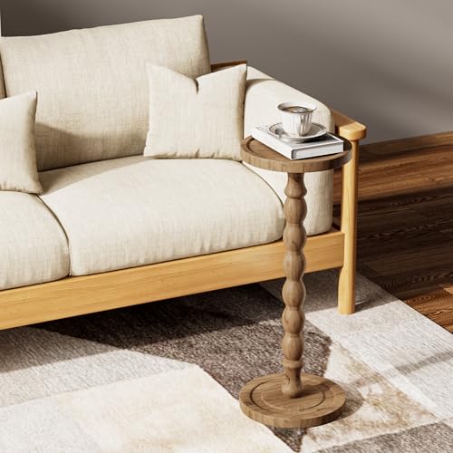 Small Round Side Table 2 Pack - Rubberwood Drink Table for Small Spaces, 9.4"W x 23.8"H - Brown Variation