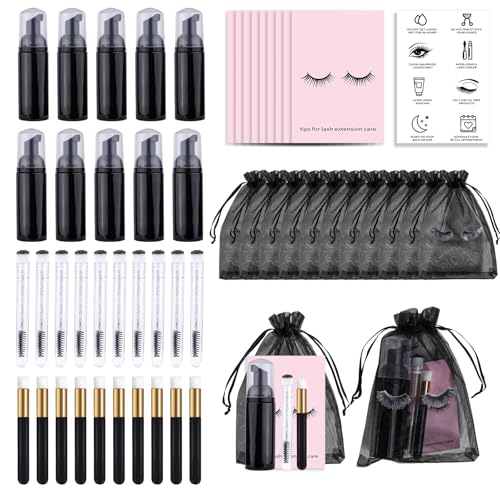 50PCS Lash Shampoo Bottles & Brush Set for Eyelash Care - Black