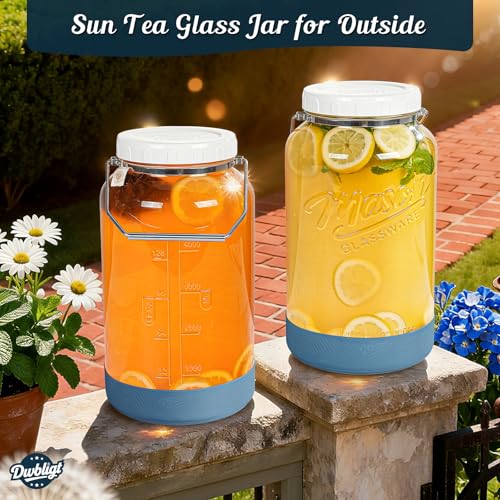 1.5 Gallon Glass Food Storage Jars with Airtight Lids - 2 Pack with Handles & Base