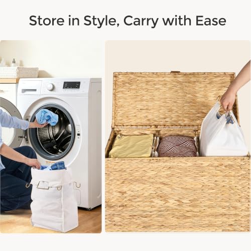 Water Hyacinth Laundry Hamper - 130L 3-Section Woven Storage Basket with Lid - Natural