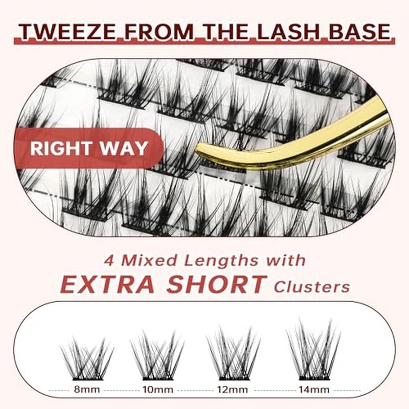 Lash Extension Kit, Medium Dense Faux Mink 8?14mm with More Short Clusters, Natural Styled Clusters, Sculpted Yet Flowy Design, Individual Lashes, Waterproof Bond & Seal, Tweezers & Remover