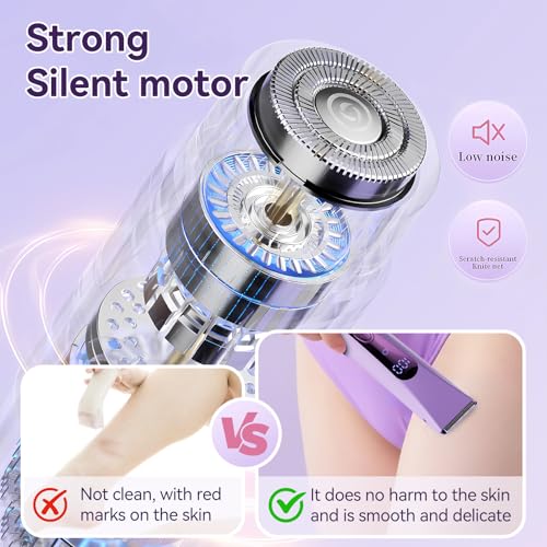 Bikini Trimmer for Women Electric?Double Head Dual Purpose, Ceramic Blade,IPX7 Waterproof,LCD Power Display,USB Rechargeable,Wet/Dry Painless Hair Removal for Face & Body (Violet)