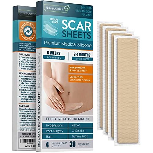 Silicone Scar Sheets & Glycolic Acid Pads - C-Section, Tummy Tuck, Keloid, Acne Removal Treatment - Advanced Post Surgery Supplies - Exfoliating Facial Peel - 60 Double-Side Pads