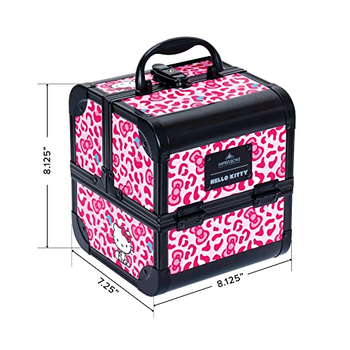 Impressions Vanity Hello Kitty SlayCube Makeup Travel Case with Durable Outer, Makeup Organizer Case in Portable Size with 2 Extendable Trays and Flip Top Mirror (Pink Animal)