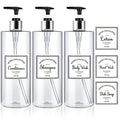 Marsui 3 Pcs Clear Soap Dispenser Set 25 oz Plastic Pump Bottles Dispenser with 6 Label Sticker Kitchen Bathroom Refillable Liquid Dispensers for Lotion Body Wash Hand Dish Soap(Black and Silver)
