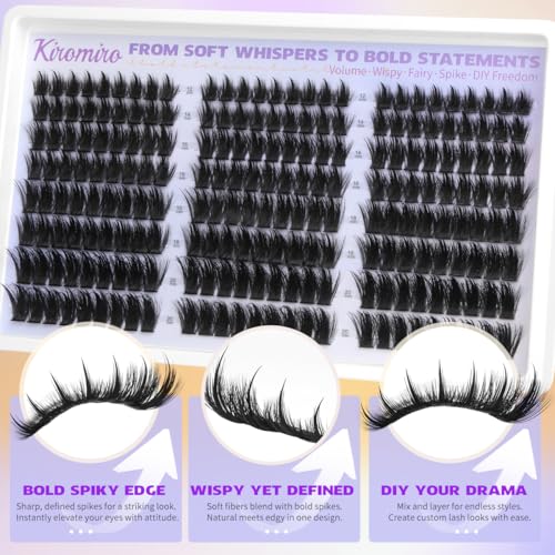 Kiromiro Lash Clusters with Spikes Cluster Eyelash Extensions 12-20mm Wispy Lashes Clusters 216pcs Fluffy DIY Cluster Lashes Extensions Fairy Individual Eyelash Clusters