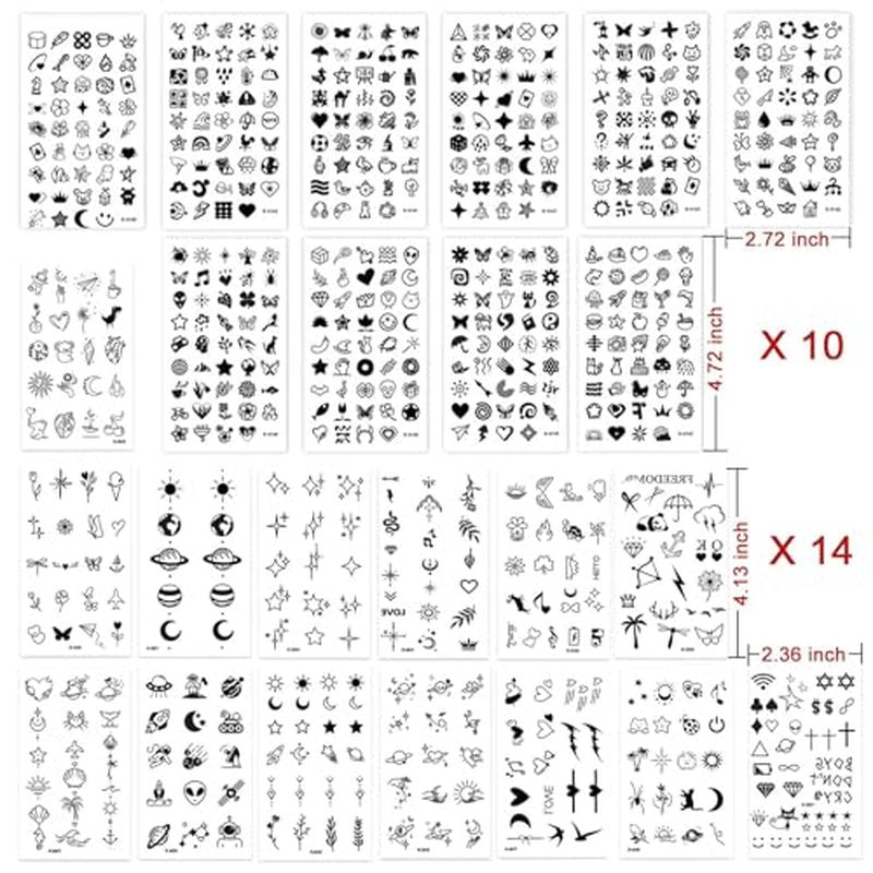 24 Sheets Mini Temporary Tattoos - 698 Unique Tiny Designs, Waterproof Body Art Stickers for Women, Teens & Kids, Cute Fake Tattoos for Parties, Daily Use, Holidays