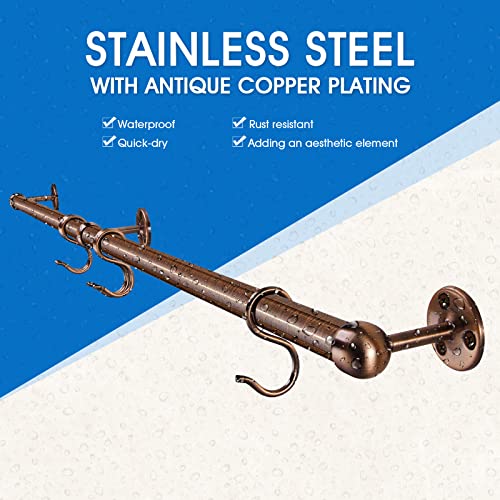 39.4 Inch Stainless Steel Wall Mount Pot and Pan Rack with Adjustable S Hooks - Antique Copper