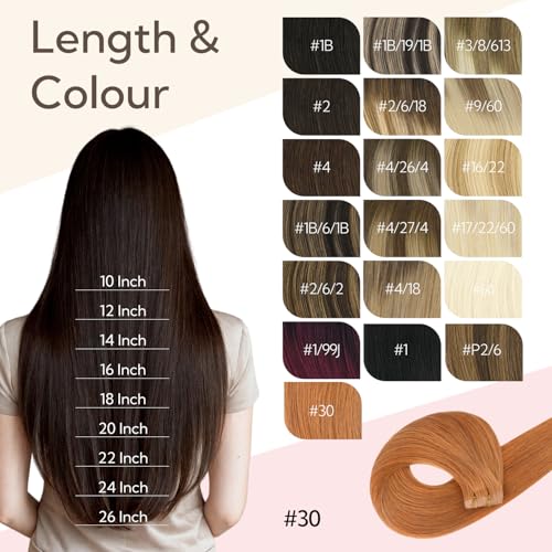 Auburn Ginger Hair Extensions Tape-In Human Hair 14 Inch 20pcs 50g - Hotbanana
