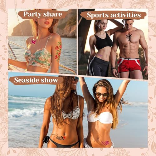 Temporary Body Art Tattoo Kit Multi-Color Style E with Reusable Stencils