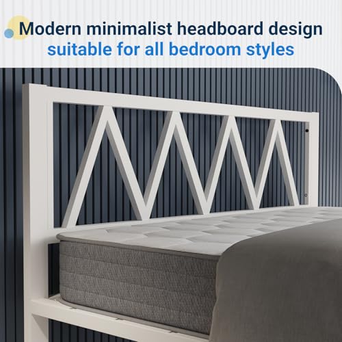 Full Size Bed Frame with Headboard - White Metal Platform, 18 Inch Height, Heavy Duty Slats, Easy Assembly, No Box Spring Needed - Variation of This Listing