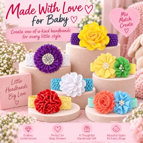 Rainbow Baby Shower Headband Kit — makes 30 headbands with felt, flowers & elastic