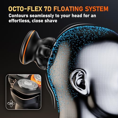 7D Head Shavers for Bald Men ? Waterproof Electric Razor with Flexible Blades, Close Shave, Cordless Rechargeable & Long Battery Life, LED Display, Wet/Dry Use, Ideal Gift for Dad Husband