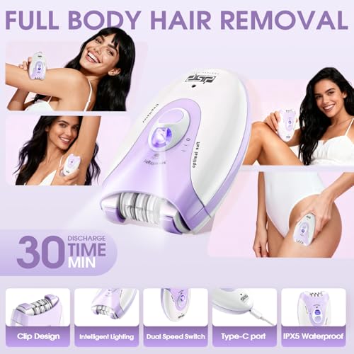 Purple 2-in-1 Cordless Epilator & Shaver for Women, Facial Hair Removal