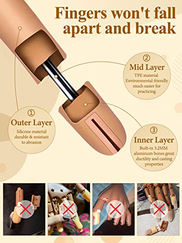 LIONVISON Practice Hand for Acrylic Nails with 200 Nail Tips - Silicone Nail Practice Mannequin, Flexible & Never Falls Off, Includes Upgrade Nail Tips Set