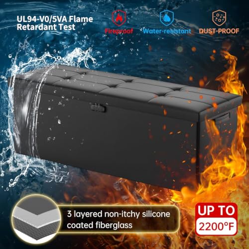 Fireproof Waterproof Storage Ottoman Bench with Lock - 43x15x15 Black