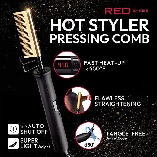 Red by Kiss Hot Comb Hair Straightener 450°F, Straight Teeth & Electric Styling Tool