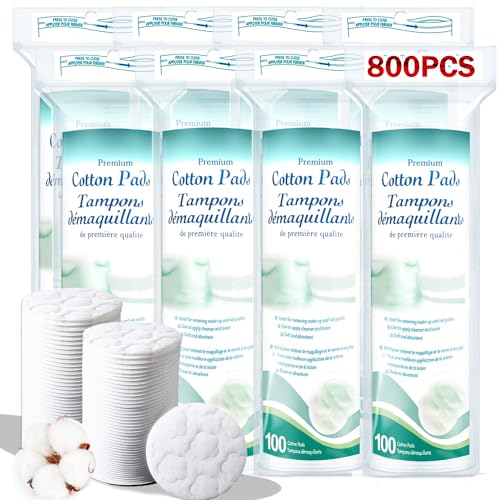 Premium Cotton Rounds for Face, 800 Count Makeup Remover Pads,100% Pure & Natural Facial Cleansing Round Pads for Makeup Removal, Nail Polish Remover (Green-8PCS)