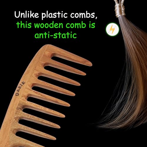 Extra Wide Tooth Wooden Comb for Detangling - Handmade Vintage Style Hair Brush for Women & Men