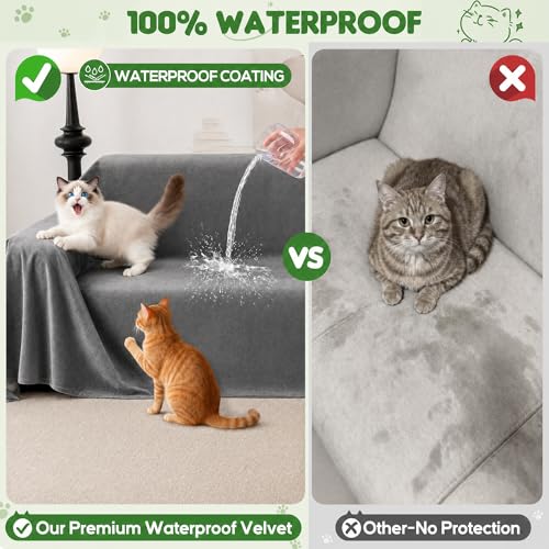 Waterproof Cat Scratch Couch Cover - Large Gray 150x91 Inches with Non-Slip Design