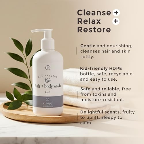Rowe Casa Organics 2-in-1 Kids Hair & Body Wash with Therapeutic Essential Oils ? Sleepy Kids Shampoo & Body Wash with Floral, Relaxing & Calming scent ? 16 Fl. Oz