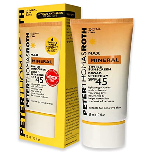 Peter Thomas Roth | Max Mineral Tinted Sunscreen Broad Spectrum SPF 45 | Tinted Moisturizer with SPF, Water-Resistant Mineral Sunscreen For Sensitive Skin, 1.7 Fl Oz