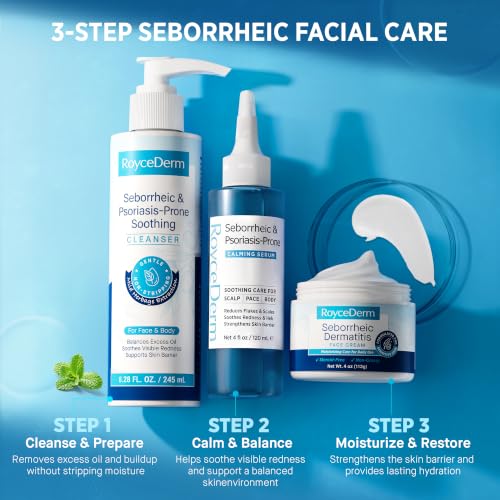 Seborrheic Dermatitis Care Set Face Wash Serum & Face Cream - Fragrance-Free Routine for Sensitive Skin