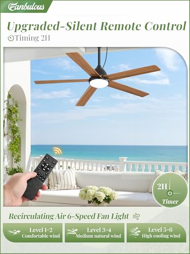 52" Outdoor Ceiling Fan with Light Brown Fans IP65 Waterproof Plug