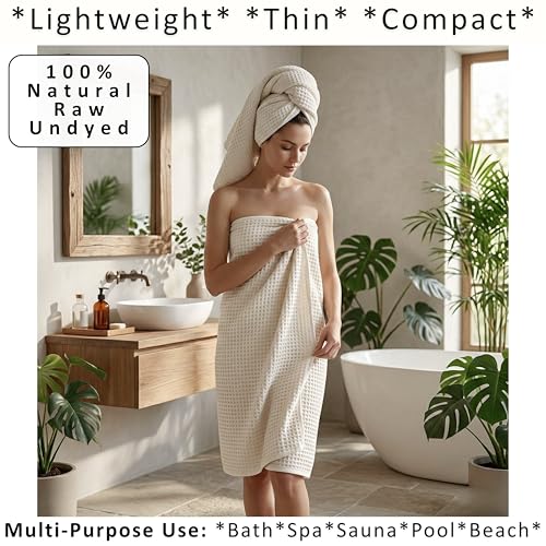 Püskül Natural Beige Turkish Cotton Waffle Towels Set of 4 - Undyed & Organic