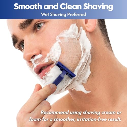 Twin Blade Disposable Razors for Men & Women ? Bulk 135 Pack Stainless Steel Shavers with Lubricating Strip, Safety Cap & Non-Slip Handle for Sensitive Skin, Travel, Hotel, Charity ? Blue