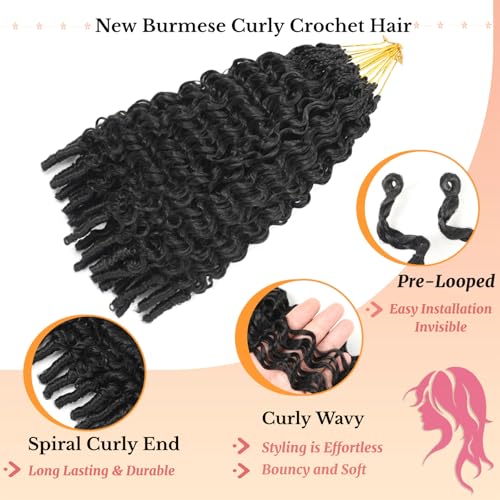 Pre-Looped Burmese Curly Crochet Hair 18 Inch - 8 Pack 1B for Black Women