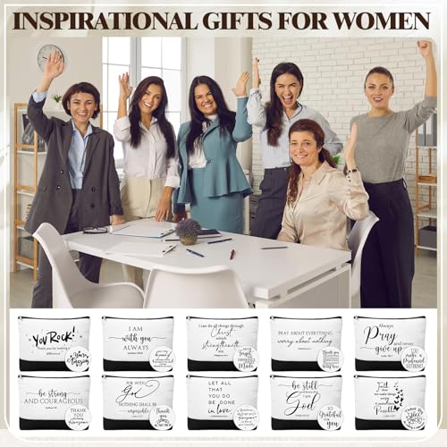 Paterr 20 Pcs Employee Appreciation Gift Bulk for Women Inspirational Canvas Makeup Bags with Zipper and Mini Compact Mirrors Thank You for Vet Tech Team Teacher Student Medical Assistant Gifts