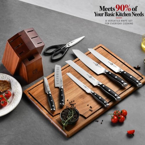 Klaus Meyer Stahl Black 8-Piece German Steel Kitchen Knife Set with Block