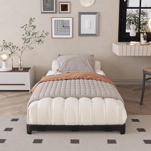 Likelalaso Twin Bed Frame 3 Inch Low Profile with Rounded Corners, No Box Spring
