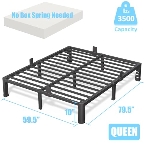Queen 10 Inch Heavy Duty Metal Bed Frame with Rounded Corners and Headboard Hole