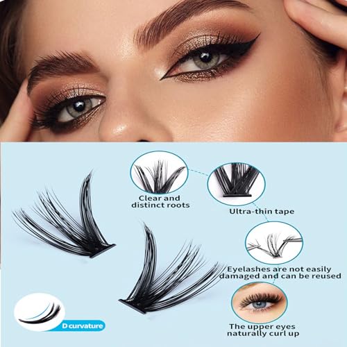 ALICROWN Brown Lash Clusters Cat Eye Cluster Eyelash Extensions Manga Eyelash Clusters Left & Right Natural Lash Extensions Spiky Cluster Lashes C Curly Fox Eye Individual Lashes Fairy Eyelashes