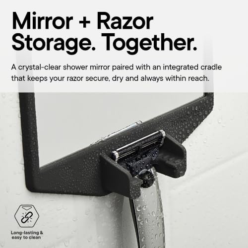 TOOLETRIES Joseph Charcoal Shower Mirror & Razor Holder - Fog-Resistant, No-Suction