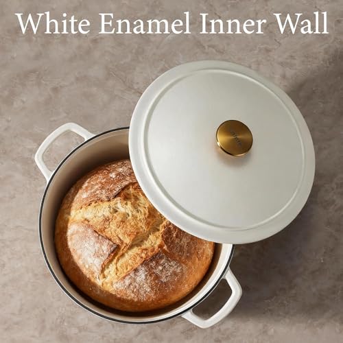 Dutch Oven Pot with Lid - 5 Qt Cream White Enameled Cast Iron Cookware