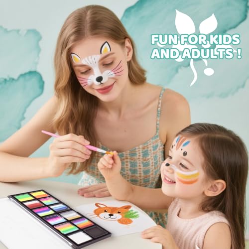 Face Painting Kit for Adults, Split Cake Face Paint Palette, Water Activated Face Paint with 4 Brushes, Safe & Quick-Dry, Perfect for Halloween Party Birthday Cosplay
