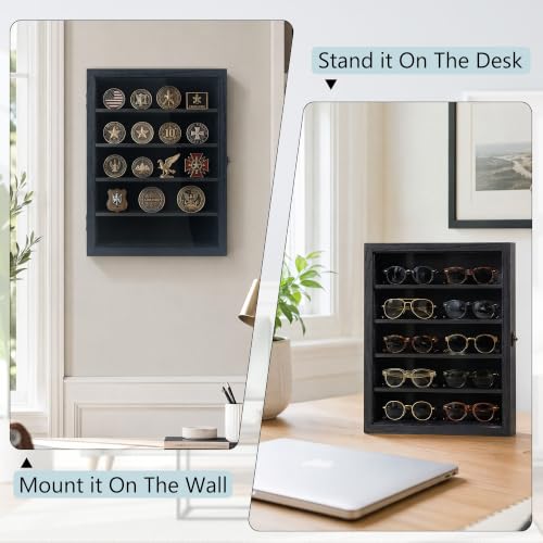 Black 18x24 Wooden Shadow Box Frame with Removable Shelves - Deep Display Case for Medals Keepsakes