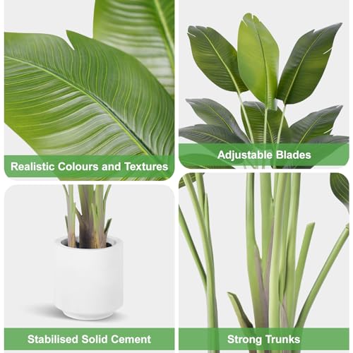 Artificial Bird of Paradise Tree 5ft Tall Fake Tropical Plant with White Pot - Indoor Decor