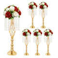 6 Pieces 21.65 Inch Wedding Gold Flower Centerpieces Crystal Metal Vase Set - Elegant Table Decor