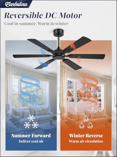 52-Inch Ceiling Fan No Light with Remote Dual Finish Black Walnut Reversible