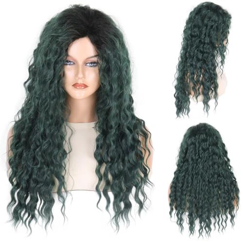 Long Curly Green Wig for Women - Deep Emerald 26 Inch Costume & Cosplay Hair