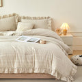 Full Tan Gingham Comforter Set 5 Pieces Vintage Ruffled Bedding