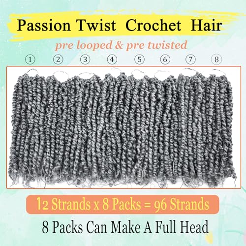 SUN LOCS 12 Inch Passion Twist Crochet Hair for Black Women - 8 Packs, TGrey#