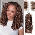 Highlight Feather Crochet Hair 14 Inch - Honey Brown Ombré Spiral Curl, Invisible Knots, Pre-separated Human Hair Extension - Variation of THIS listing
