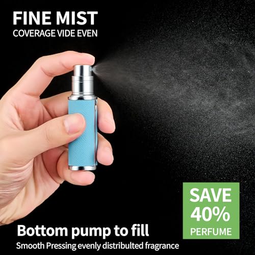 Sky Blue & Pink Travel Perfume Atomizer Set - 2pcs 5ml Refillable Cologne Bottles with Leather Case